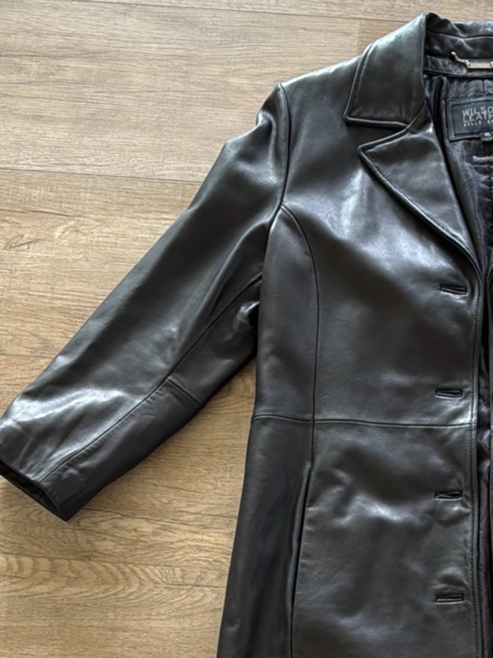 Wilsons Leather Black Leather Button-Front Coat - Picture 5 of 9